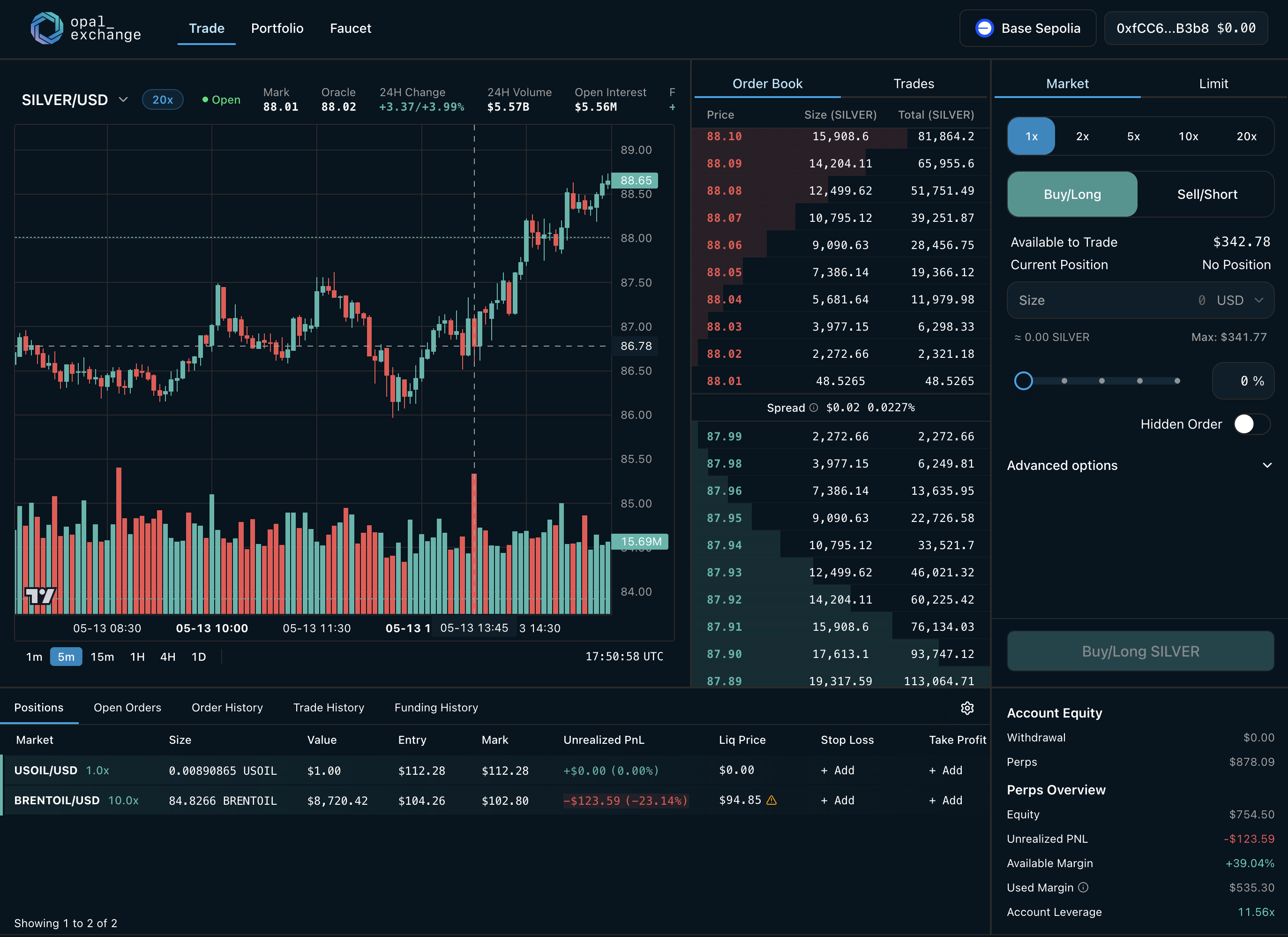 Opal Exchange trading interface